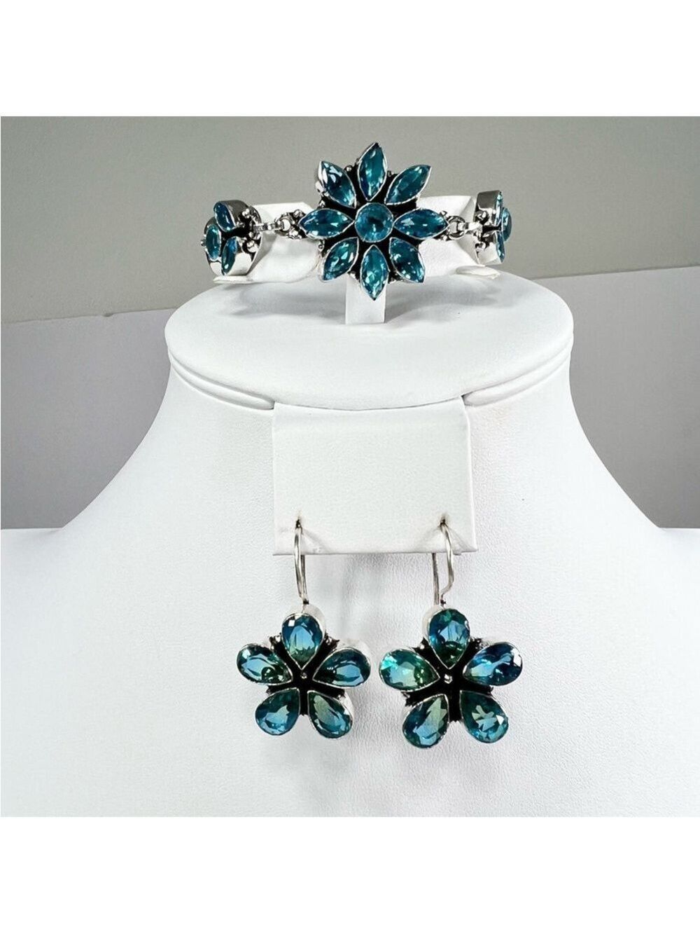 Blue Topaz 925 Bracelet & Earrings Set synthetic stones